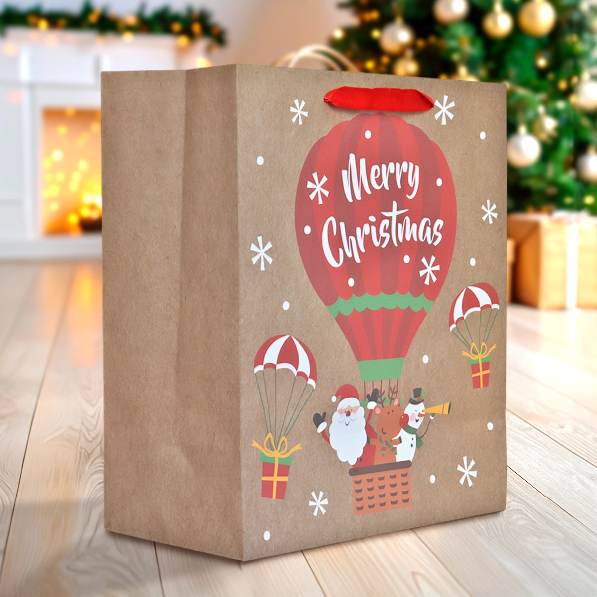 Bolsa de Regalo Navideña, Detalles Brillantes, Personajes Navideños