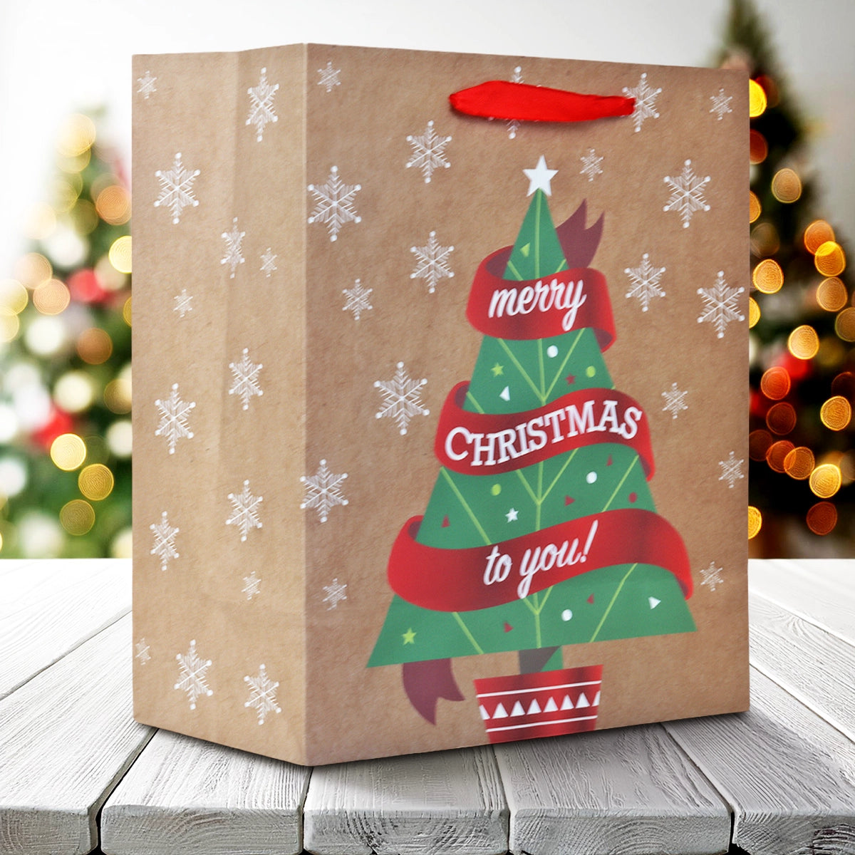 Bolsa de Regalo Navideña, Árbol, Acabado Brillante