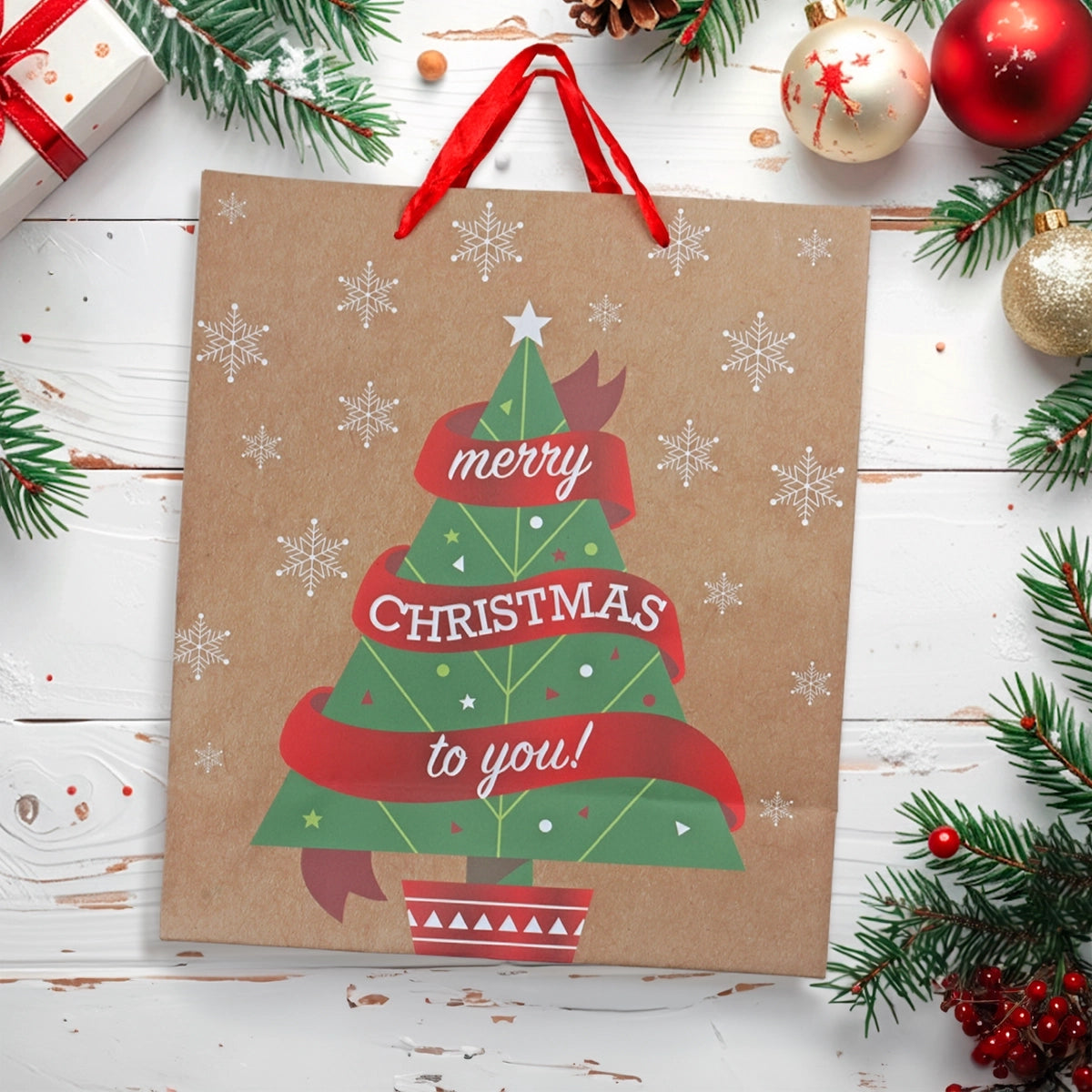 Bolsa de Regalo Navideña, Árbol, Acabado Brillante