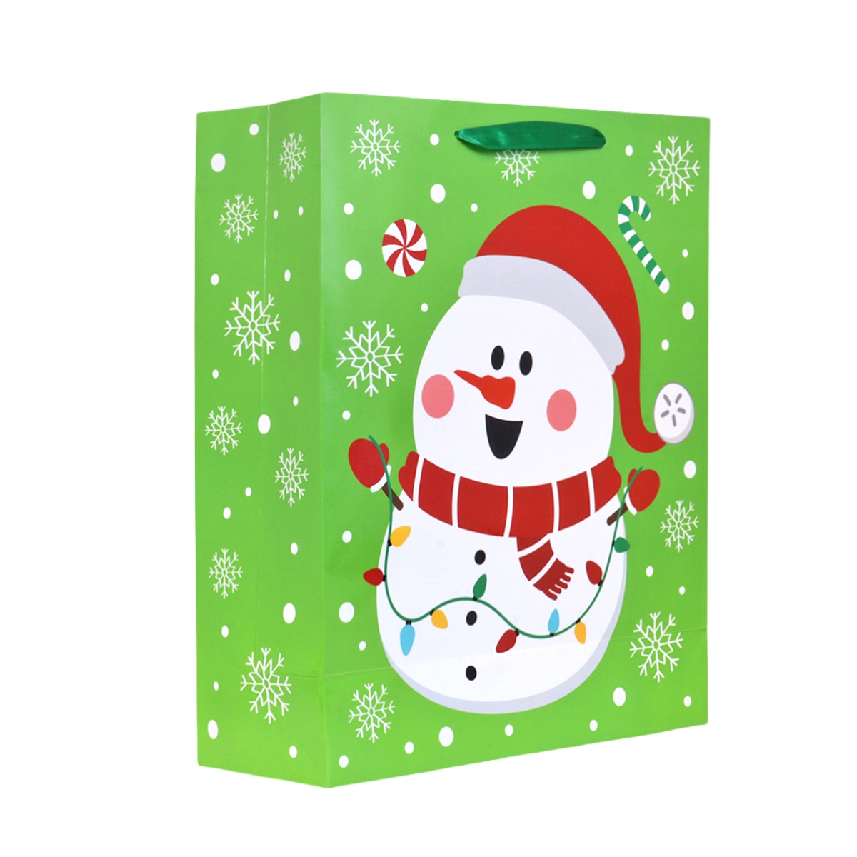 Bolsa de Regalo Navideña, Muñeco de Nieve, Color Verde