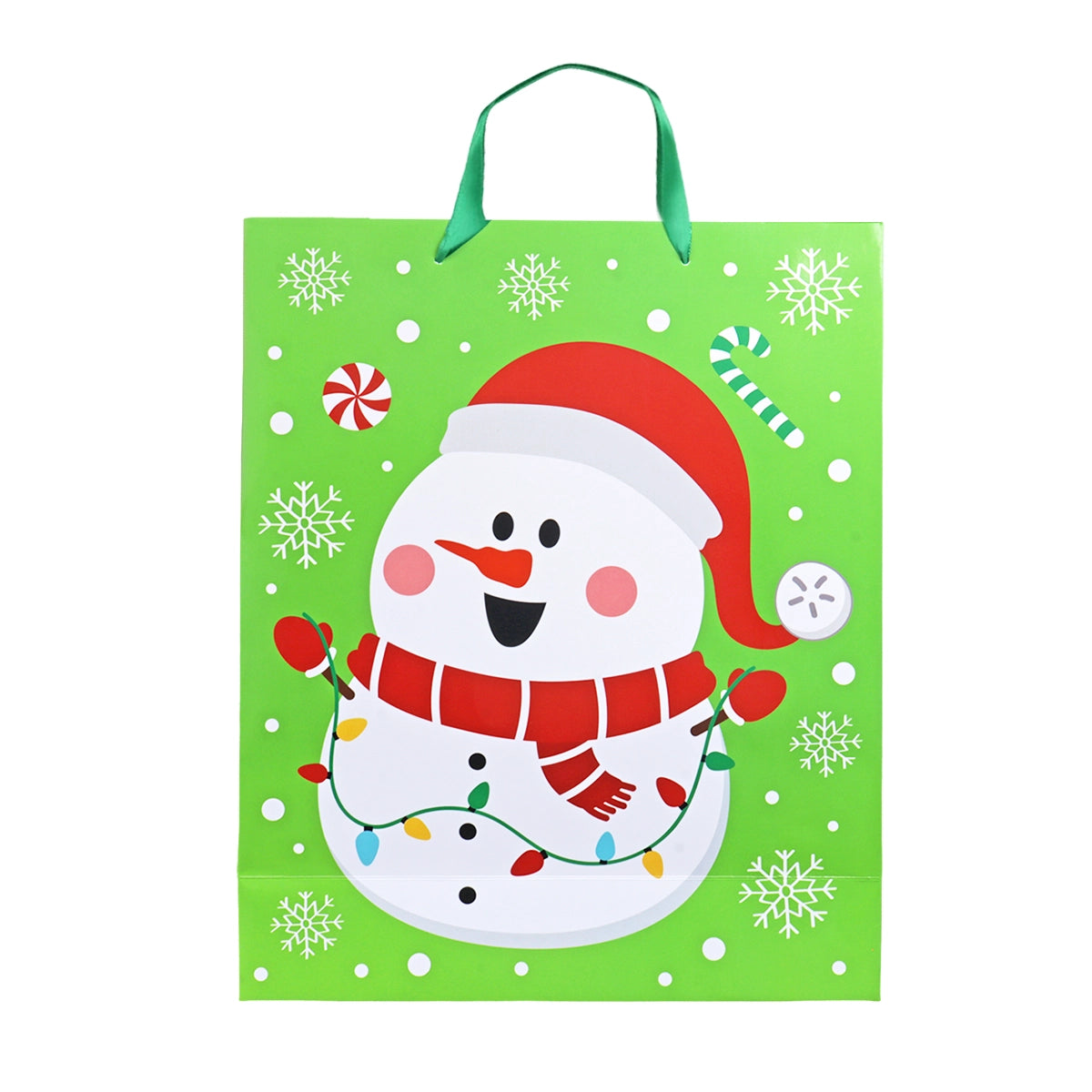Bolsa de Regalo Navideña, Muñeco de Nieve, Color Verde