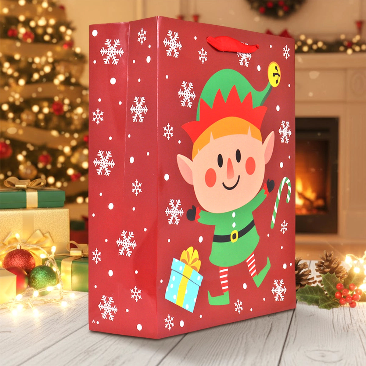 Bolsa de Regalo Navideña, Duende, Color Rojo