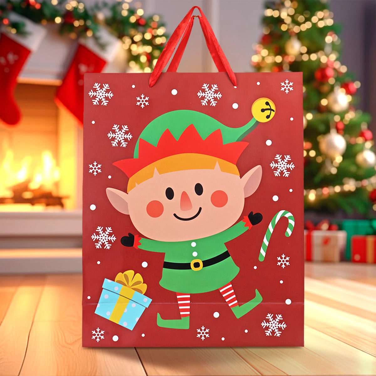 Bolsa de Regalo Navideña, Duende, Color Rojo