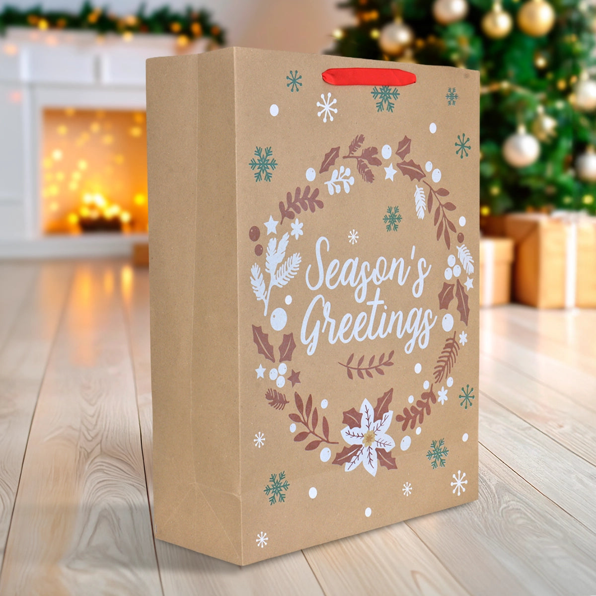 Bolsa de Regalo Navideña, Season's Greetings, Letras Brillantes