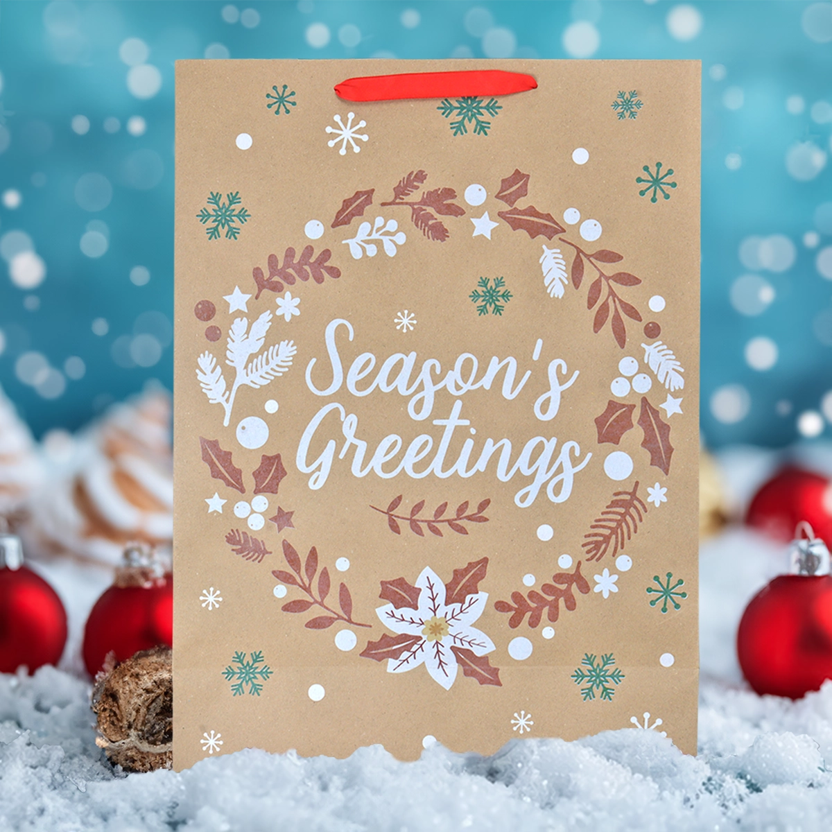 Bolsa de Regalo Navideña, Season's Greetings, Letras Brillantes