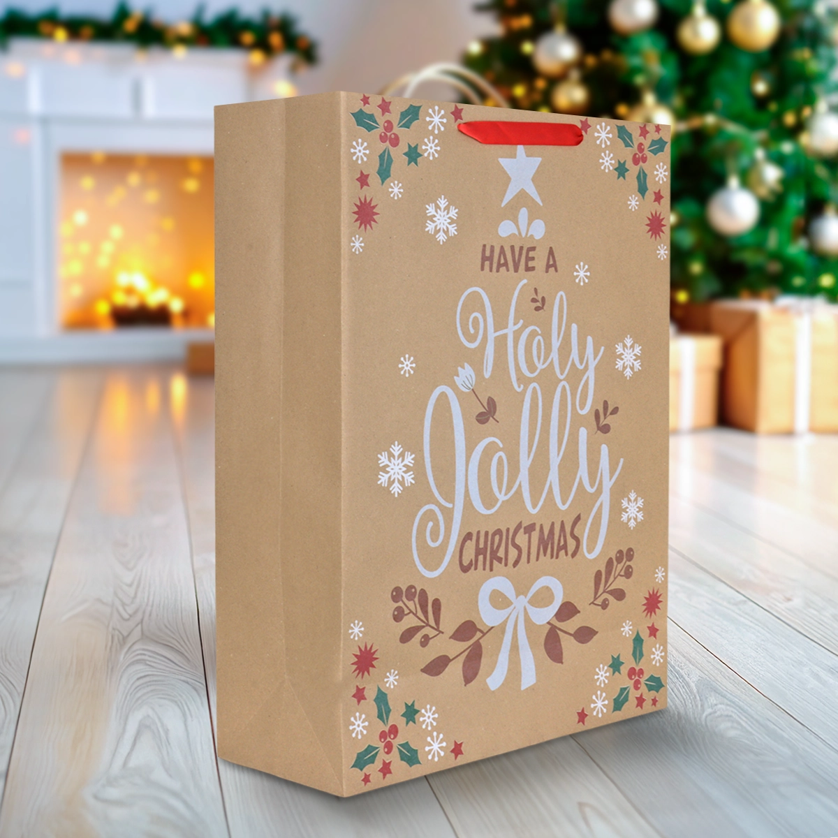 Bolsa de Regalo Navideña, Holy Jolly, Letras Brillantes