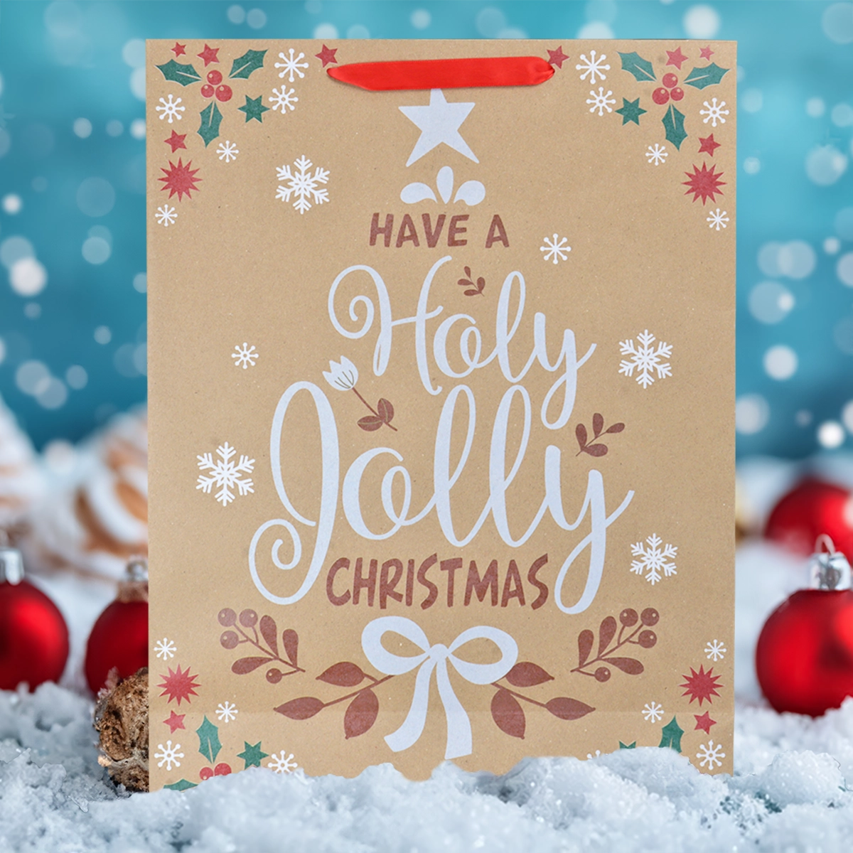 Bolsa de Regalo Navideña, Holy Jolly, Letras Brillantes