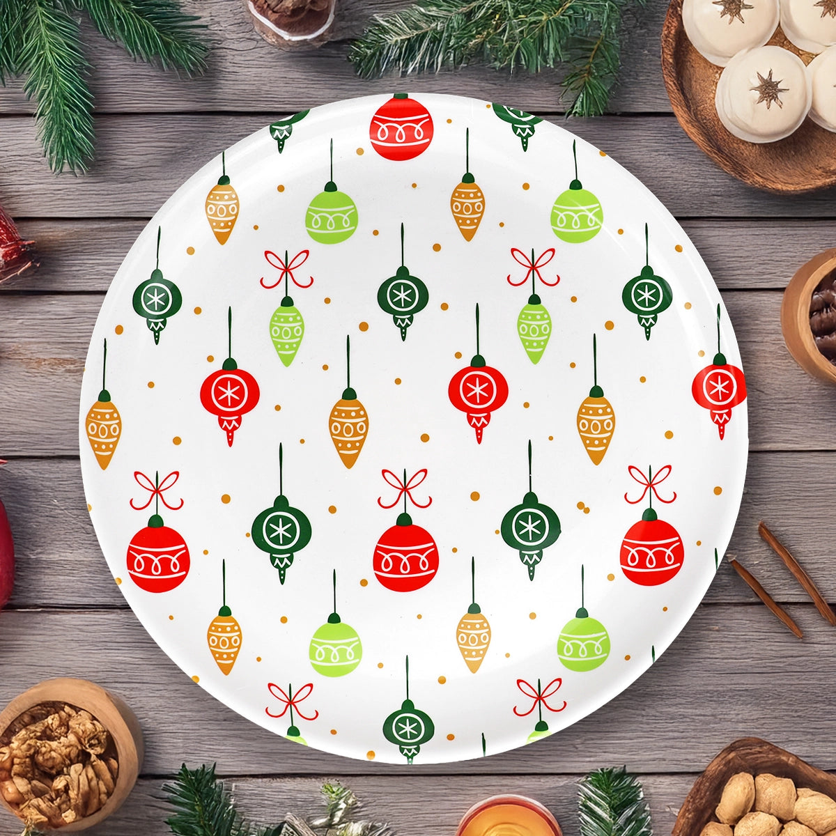 Plato de Plástico Navideño, Diseño Esferas