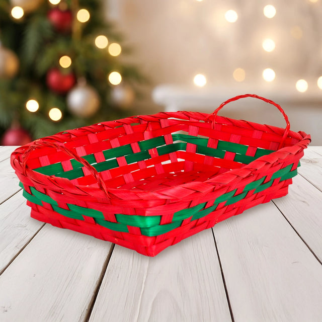 Canasta Navideña, Color Rojo y Verde, 30 x 20 cm