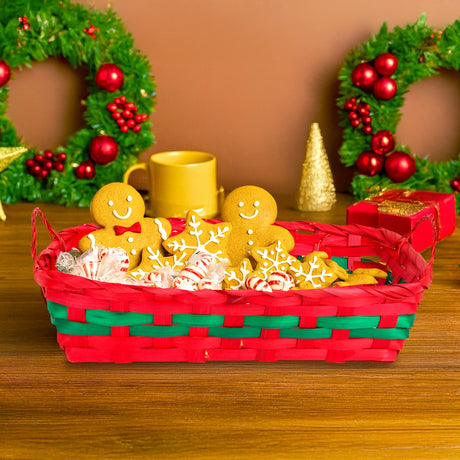 Canasta Navideña, Color Rojo y Verde, 30 x 20 cm