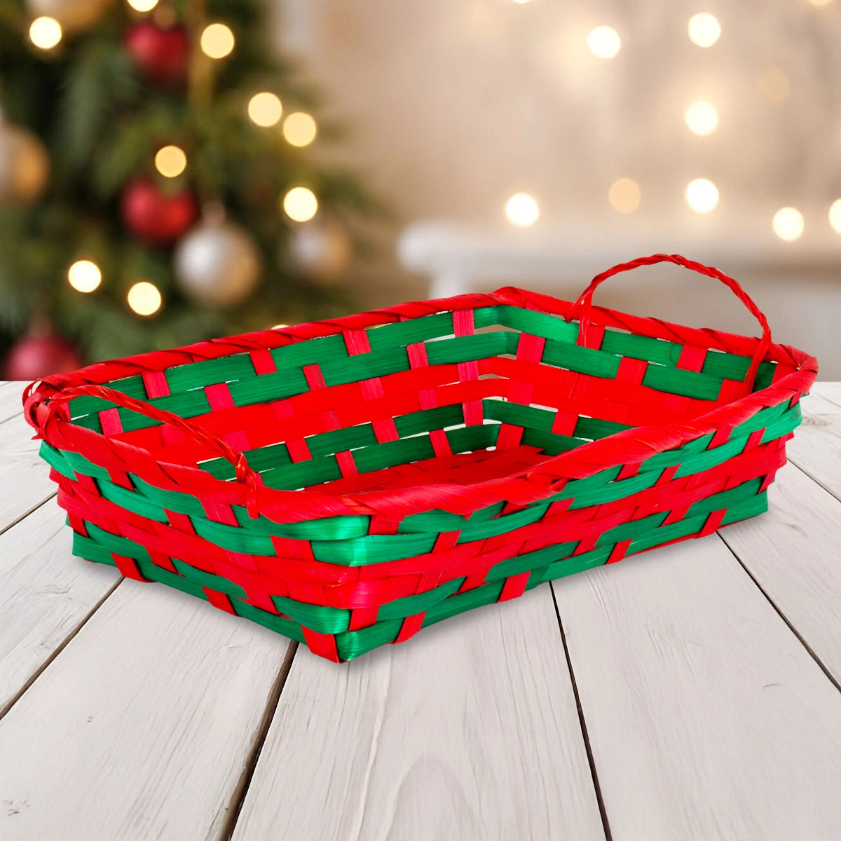 Canasta Navideña, Color Verde y Rojo, 30 x 20 cm