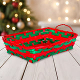 Canasta Navideña, Color Verde y Rojo, 30 x 20 cm