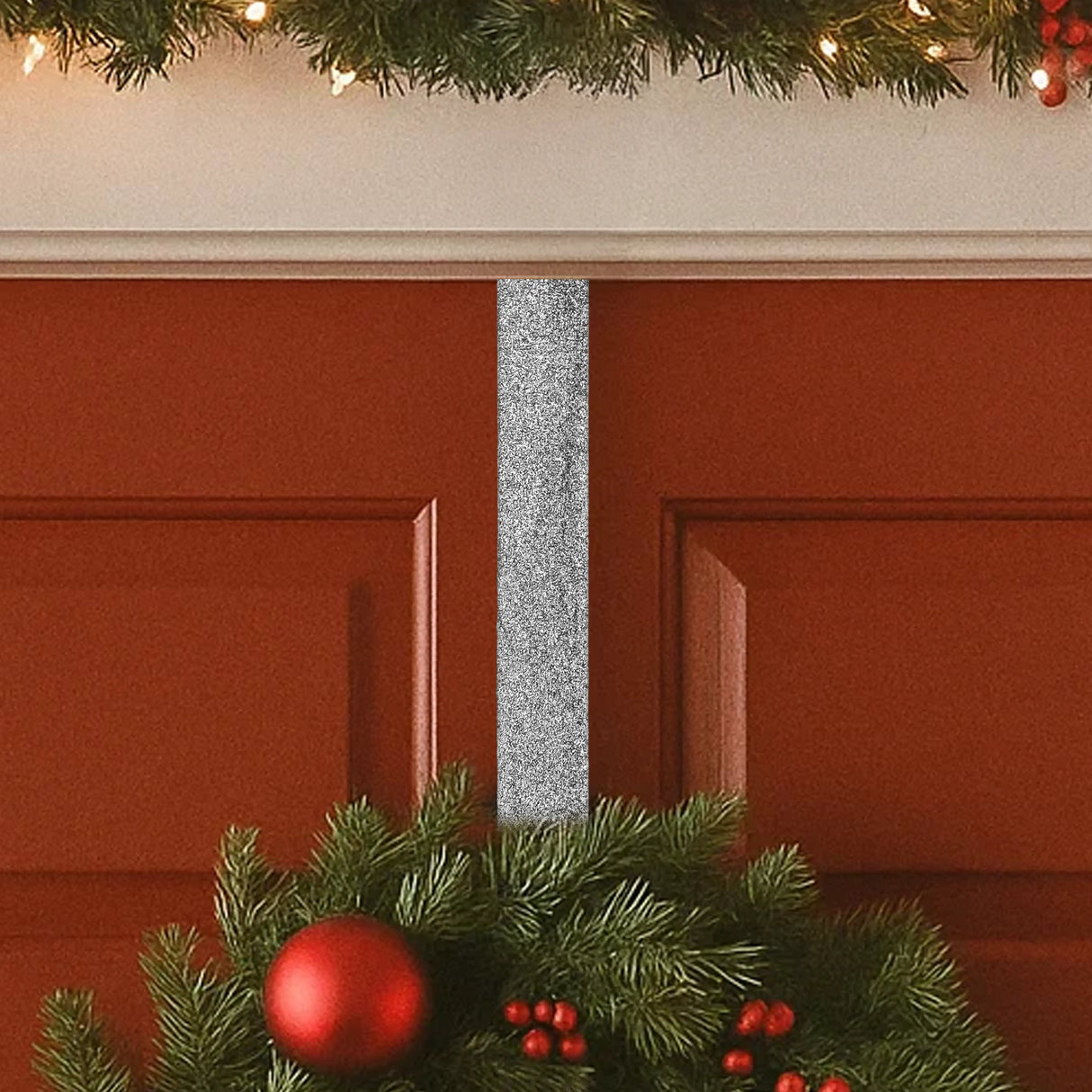 Gancho para Corona Navideña, Glitter, Color Plata