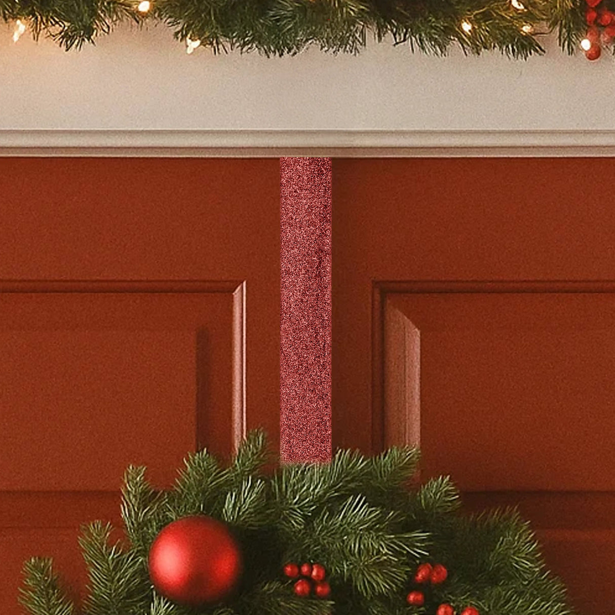 Gancho para Corona Navideña, Glitter, Color Rojo