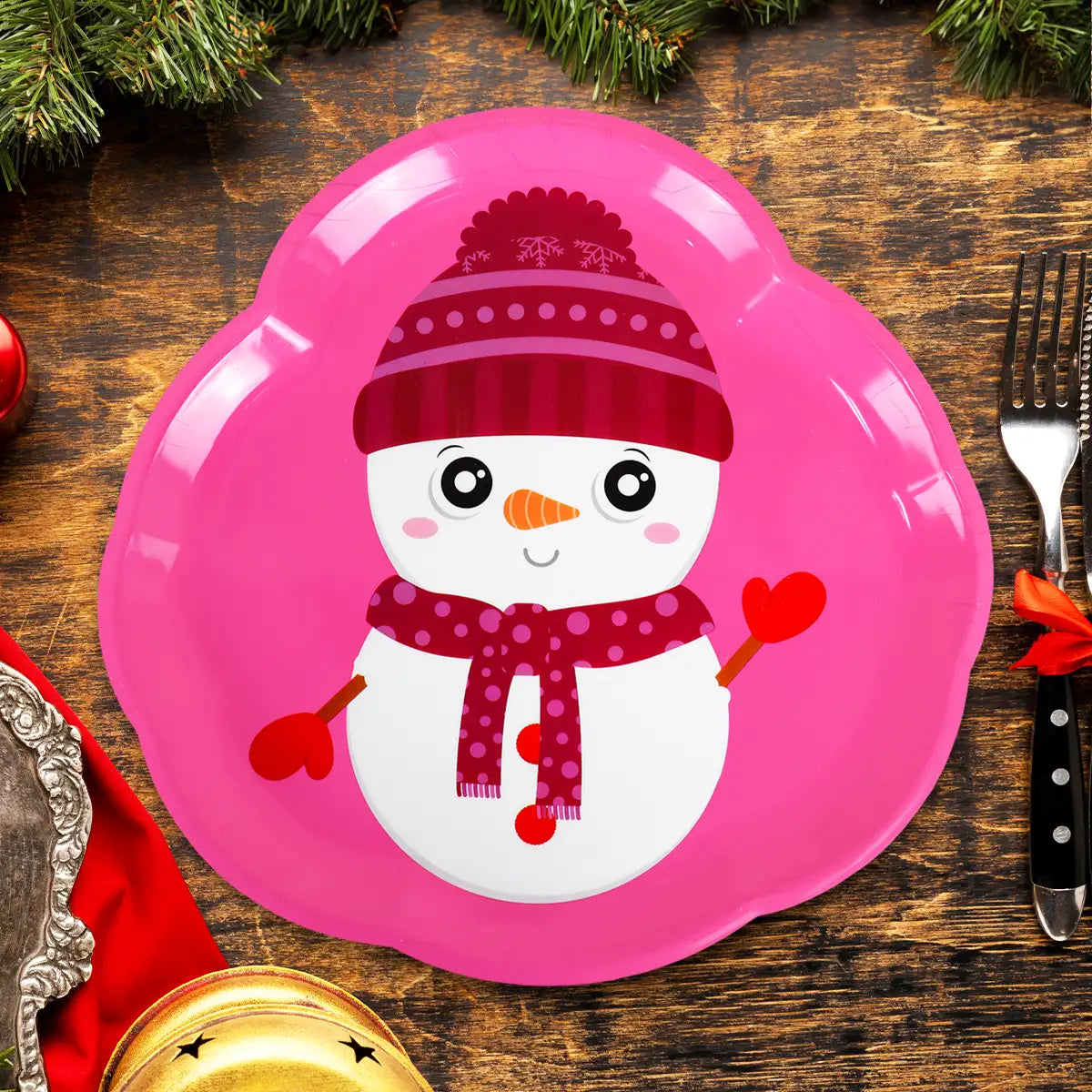 Plato de Plástico Navideño, Muñeco de Nieve