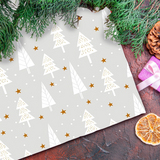 Mantel Navideño, Diseño Pinos, Color Gris