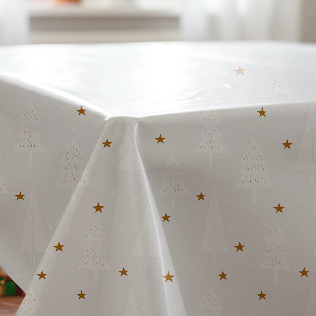 Mantel Navideño, Diseño Pinos, Color Gris