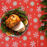 Mantel Navideño, Diseño Copos, Color Rojo