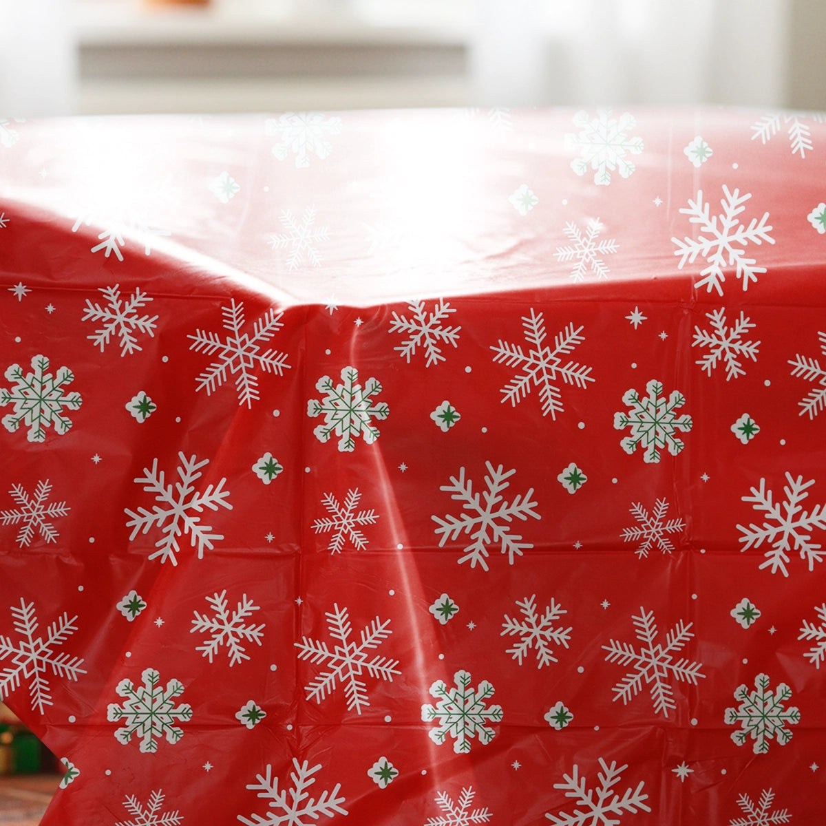 Mantel Navideño, Diseño Copos, Color Rojo