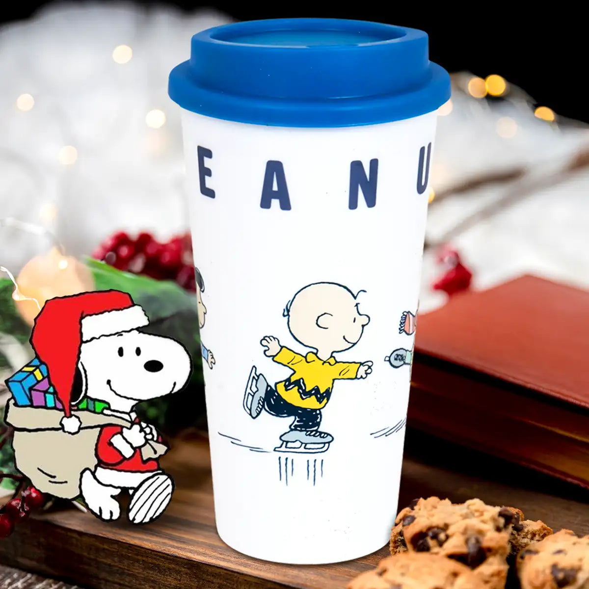 Termo, Diseño Navideño, Peanuts, Color Azul, 473 ml