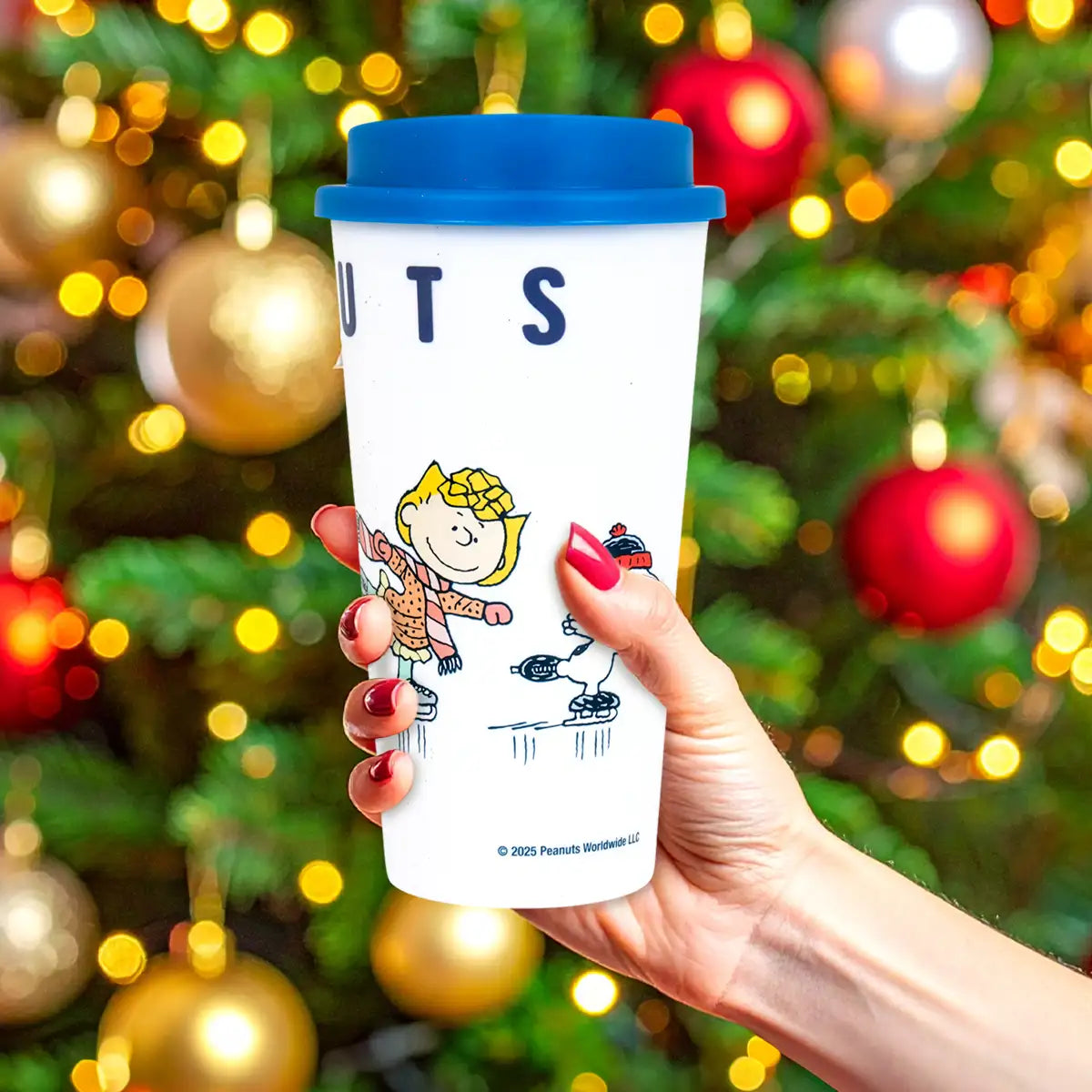 Termo, Diseño Navideño, Peanuts, Color Azul, 473 ml