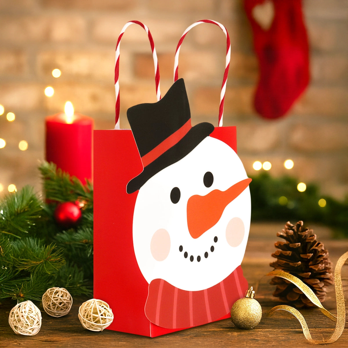 Bolsa de Regalo Navideña, Snowman, Color Rojo