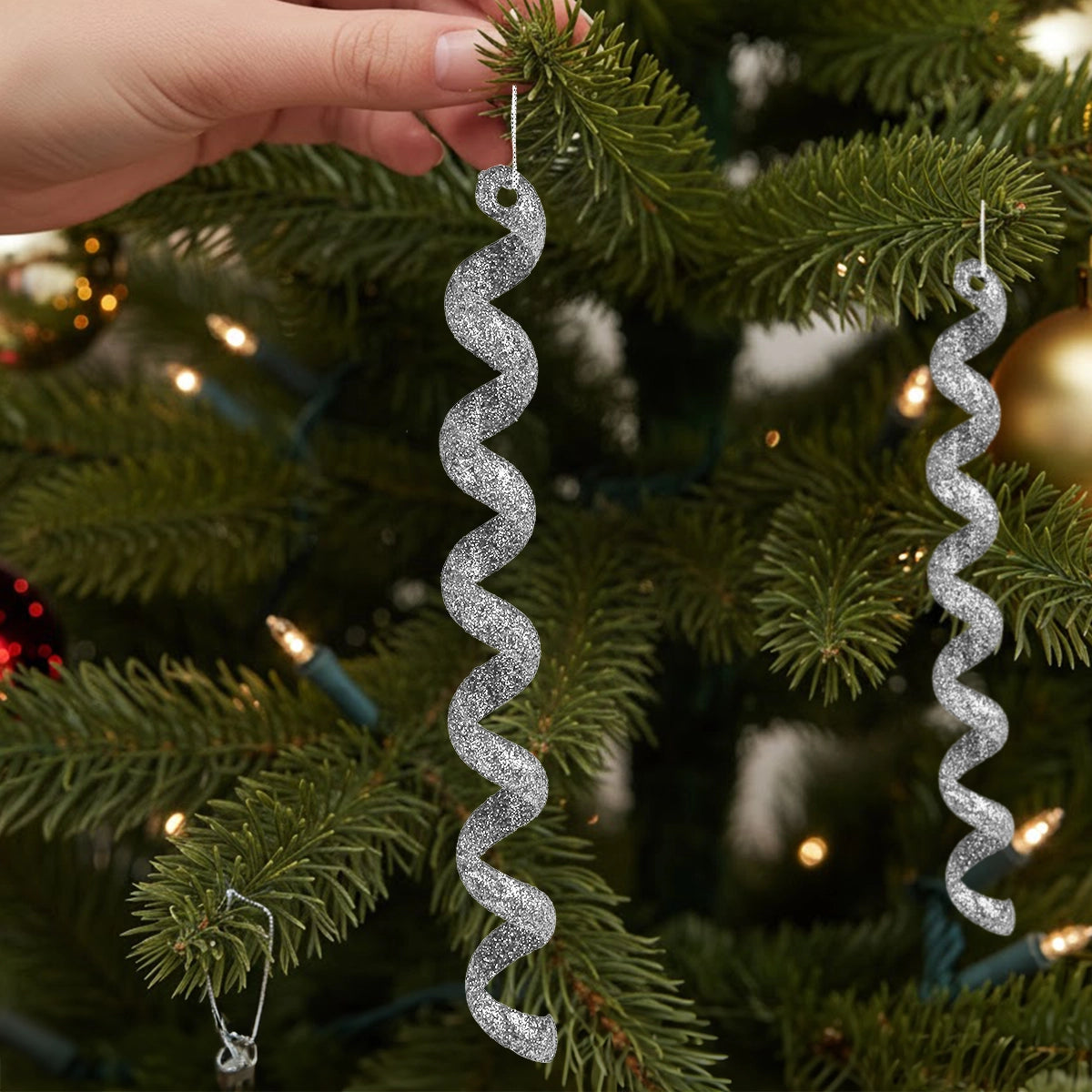 Ornamentos Navideños, Espiral, Color Plata, 4 pzas