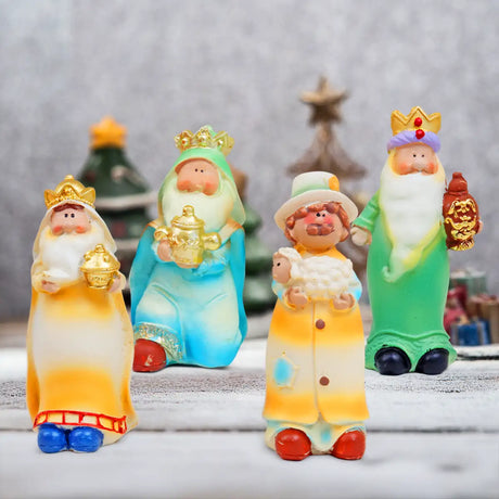 Figura Navideña de Cerámica, Reyes Magos, 4 pzas
