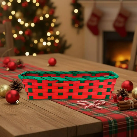 Canasta de Bamboo Navideña, Color Rojo, 20x30 cm