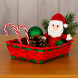 Canasta de Bamboo Navideña, Color Rojo y Verde, 20x30 cm