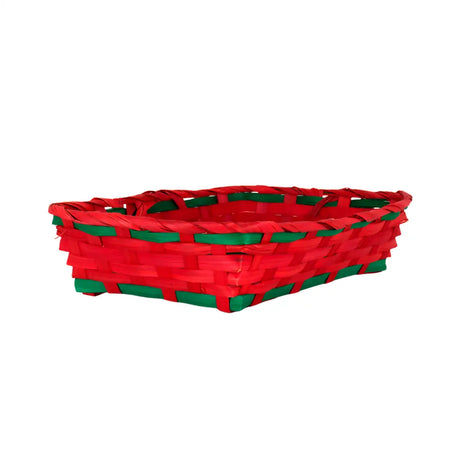 Canasta de Bamboo Navideña, Color Rojo y Verde, 20x30 cm