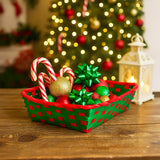 Canasta de Bamboo Navideña, Color Verde, 20x30 cm