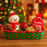 Canasta de Bamboo Navideña, Color Verde, 20x30 cm