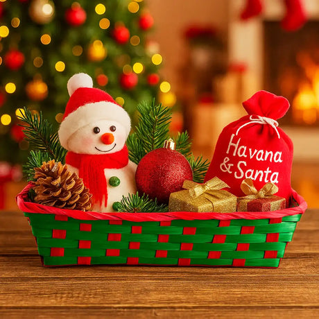 Canasta de Bamboo Navideña, Color Verde, 20x30 cm