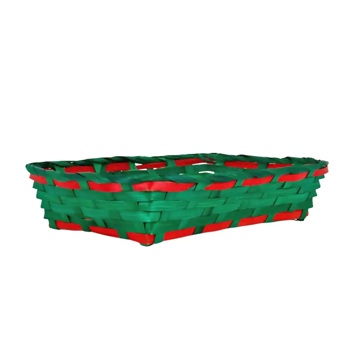 Canasta de Bamboo Navideña, Color Verde y Rojo, 20x30 cm
