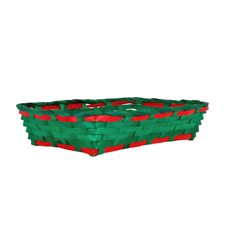Canasta de Bamboo Navideña, Color Verde y Rojo, 20x30 cm