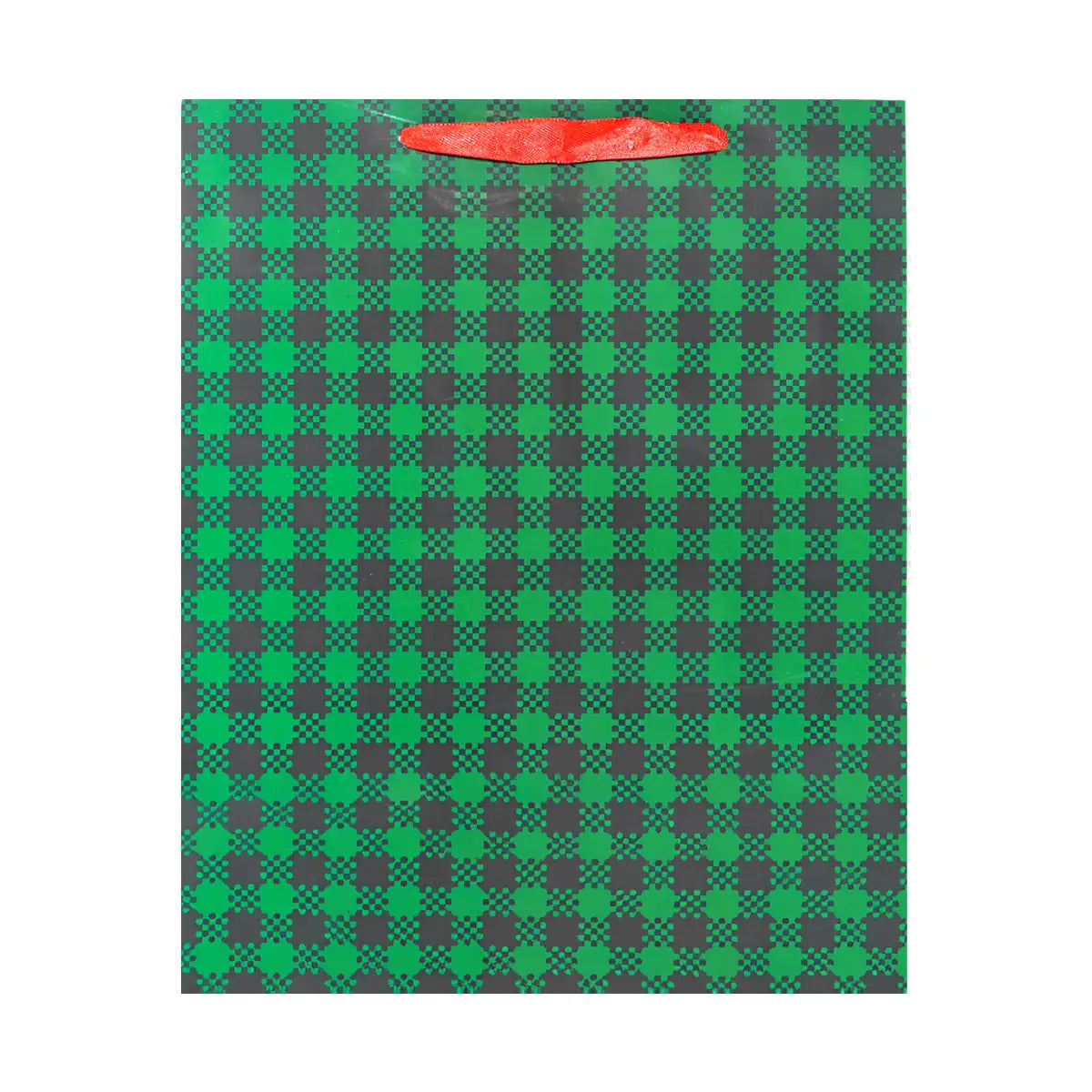 Bolsa de Regalo Navideña, Diseño Cuadros, Color Verde