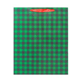 Bolsa de Regalo Navideña, Diseño Cuadros, Color Verde