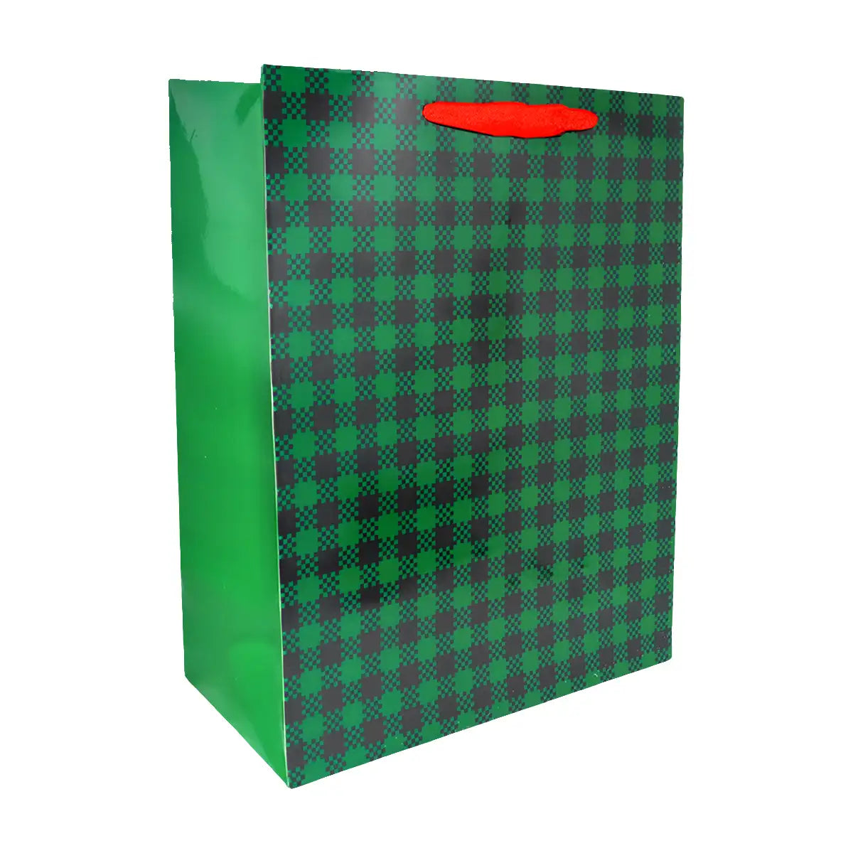Bolsa de Regalo Navideña, Diseño Cuadros, Color Verde