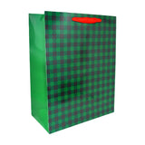 Bolsa de Regalo Navideña, Diseño Cuadros, Color Verde