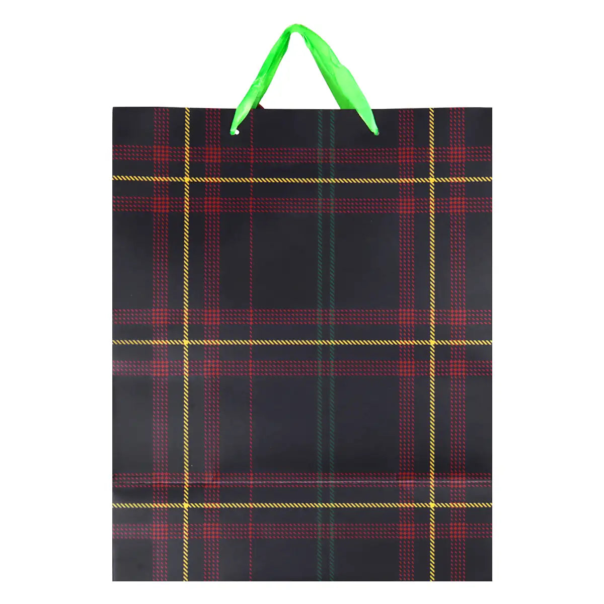 Bolsa de Regalo Navideña, Diseño Cuadros, Color Negro y Rojo