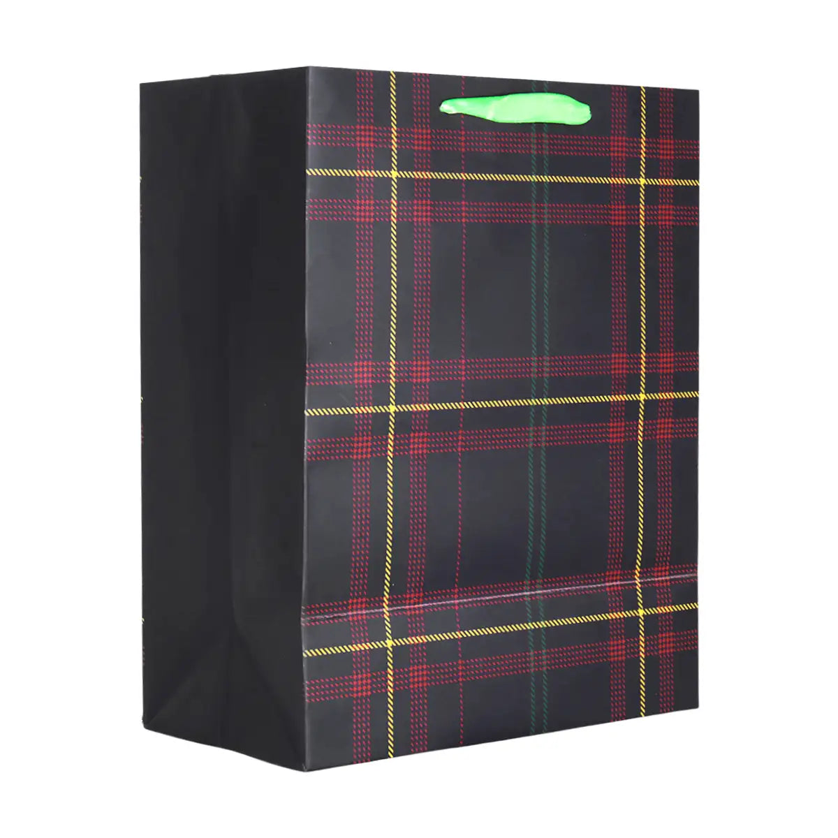 Bolsa de Regalo Navideña, Diseño Cuadros, Color Negro y Rojo