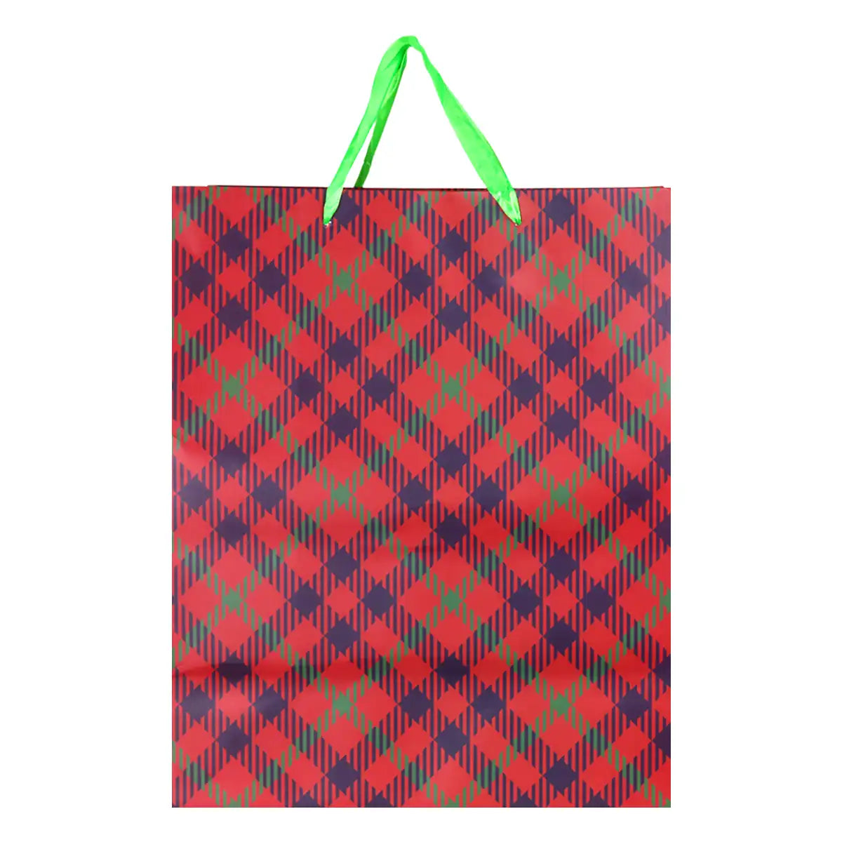 Bolsa de Regalo Navideña, Diseño Cuadros, Color Rojo