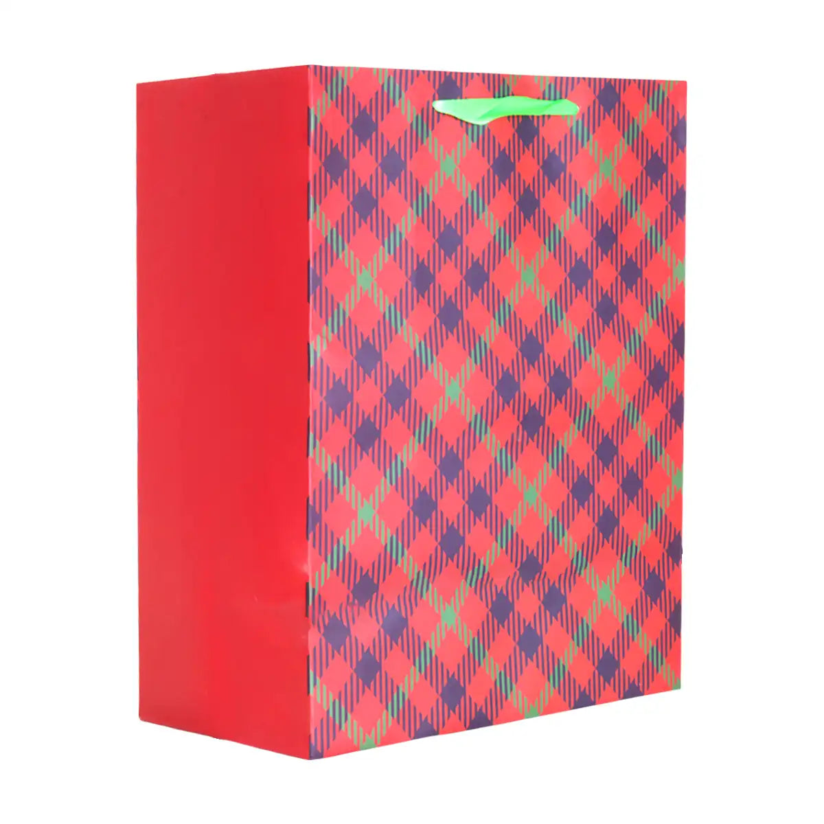 Bolsa de Regalo Navideña, Diseño Cuadros, Color Rojo