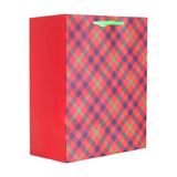 Bolsa de Regalo Navideña, Diseño Cuadros, Color Rojo
