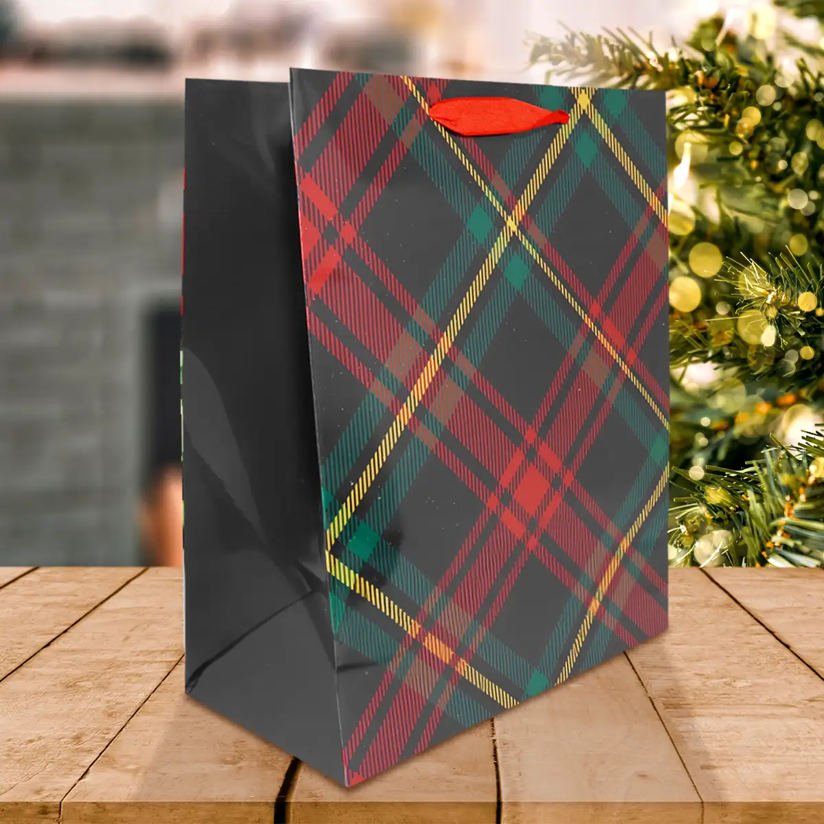 Bolsa de Regalo Navideña, Diseño Cuadros, Colores