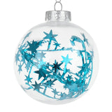 Esfera Navideña Redonda Transparente con Decoración Estrella, Color Azul