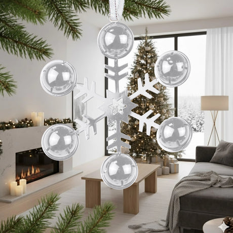 Ornamento, Copo de Nieve con Cascabeles, Color Plata