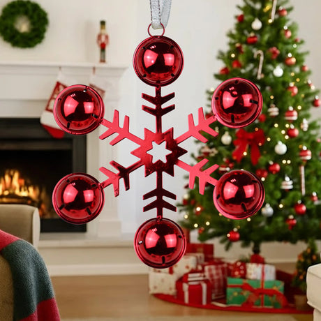 Ornamento, Copo de Nieve con Cascabeles, Color Rojo