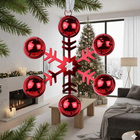 Ornamento, Copo de Nieve con Cascabeles, Color Rojo